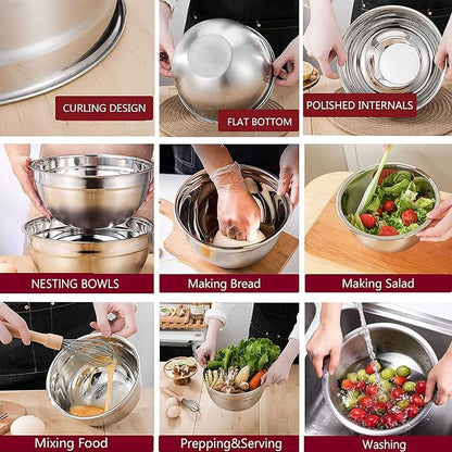 MIKULA Mixing Bowls Set, Large Nesting Bowls 7/6/4.5/3.5/2.5QT, Measuring Cups - Image 3