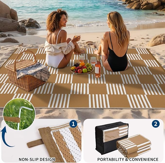 Garvee Waterproof Outdoor Rug 5x8, Checkered Foldable Plastic Straw Patio - Image 5