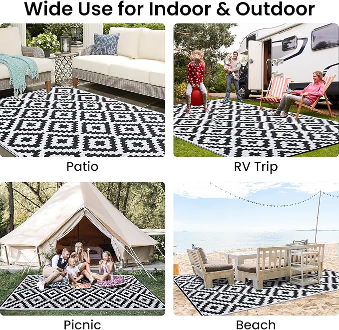 Smiry Waterproof Outdoor Rug 10X14 ft, Reversible Plastic Straw Patio Camping - Image 8