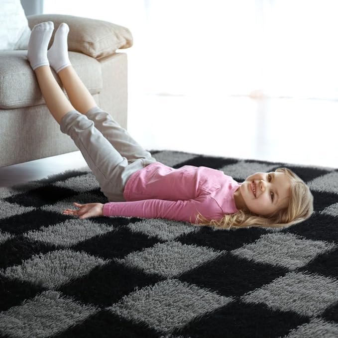 KICMOR 6x9 Area Rugs for Living Room, Large Fluffy Soft Black and Grey - Image 8