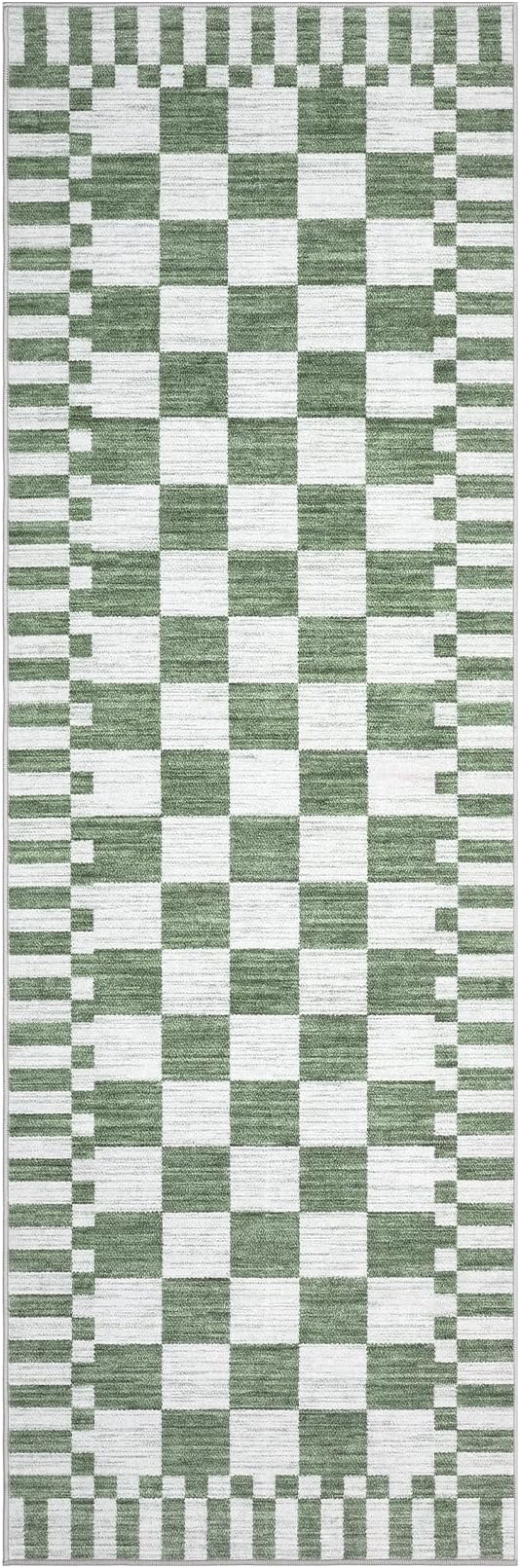 GarveeHome 2.5×10 Kitchen Runner Rug Non Slip, Sage Green Checkered Rug - Image 4