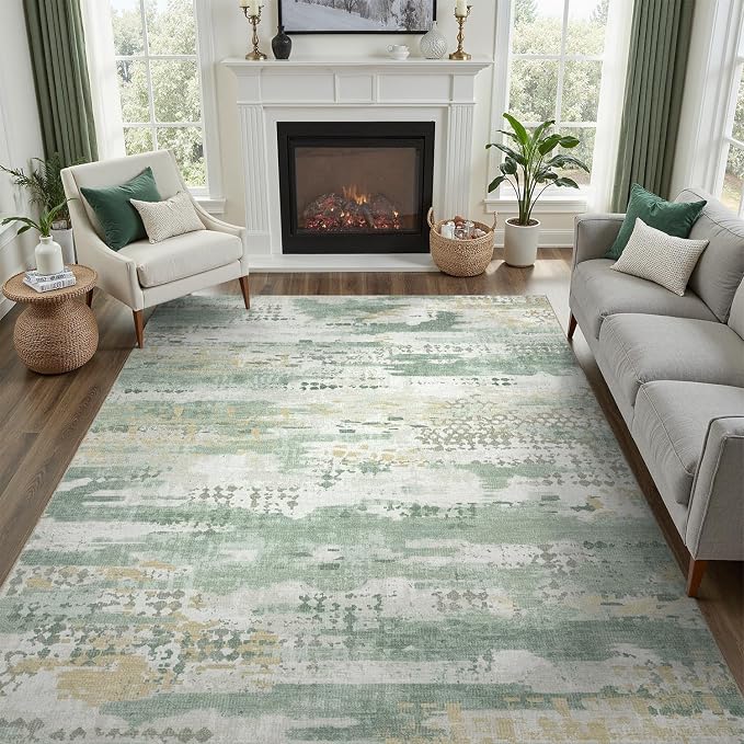 DCX Abstract Area Rug 6x9, Washable Sage Green Modern Rug - Image 6