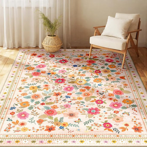 3x5 Area Rugs for Living Room Vacuum-Friendly Machine Washable Area Rug Flower by meejou