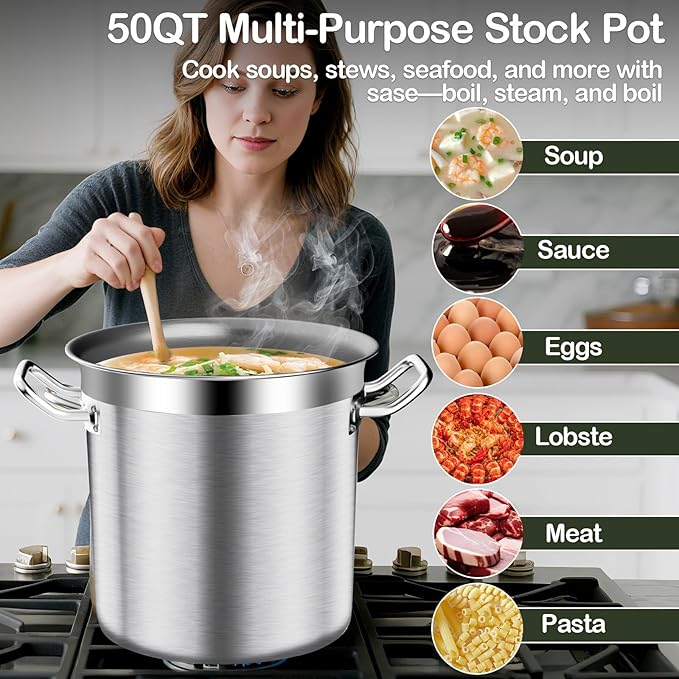 Stainless Steel Stock Pot, 50 QT Large Stock Pot - Image 5