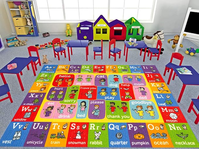 KC Cubs 3x5 ABC Alphabet ASL Sign Language Rug – Educational Non-Slip Carpet - Image 4