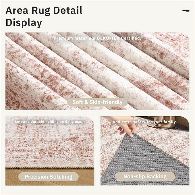Soalmost 5x7 Area Rugs Pink Low Pile Indoor Washable Trendy Faded Style Rugs - Image 6