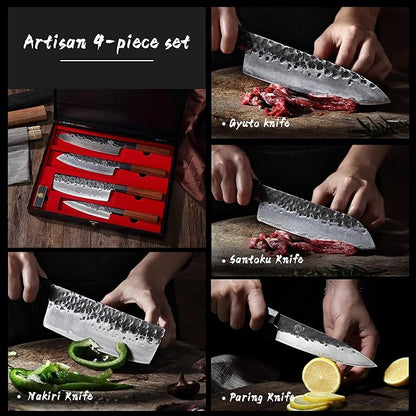 MITSUMOTO SAKARI Japanese Chef's Knife Set 4 Pcs, Professional Hand Forged - Image 2