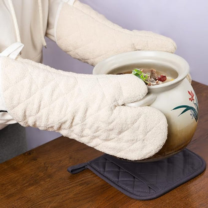Terry Cloth Oven Mitts Heat Resistant to 482° F 15 Inch 100% Cotton Set of 2 - Image 5