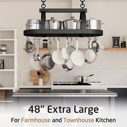 KES 48 Inch Large Hanging Pot Rack, Heavy Duty Oval Pot and Pan Hanging Rack - Image 4
