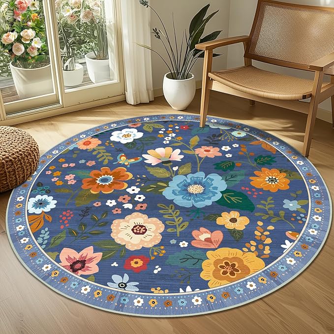 RELEANY Floral 6ft Area Rugs Washable Print Boho Cute Carpet Non Slip Flower - Image 9