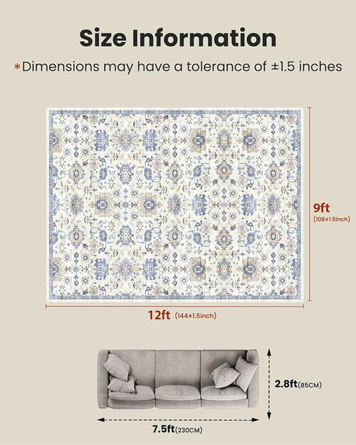 AMADA HOMEFURNISHING 9x12 Washable Area Rug, Low-Profile Large Area Rug - Image 2