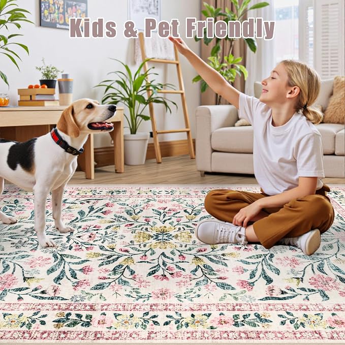 6x9 Area Rugs for Living Room: Floral Washable Rug Vintage Large Soft Boho - Image 9