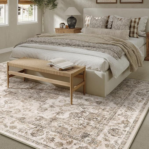 12x15 Neutral Area Rug Brown Vintage Living Room Bedroom Washable Carpet - Image 2