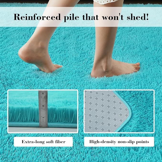 Teal Blue Rug Fluffy Rugs, 5x8 Teal Area Rugs - Image 4