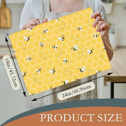 Yellow Bees Dish Drying Rack Mats Decor, Honey Honeycombs Dish Pad Drying Mat - Image 2