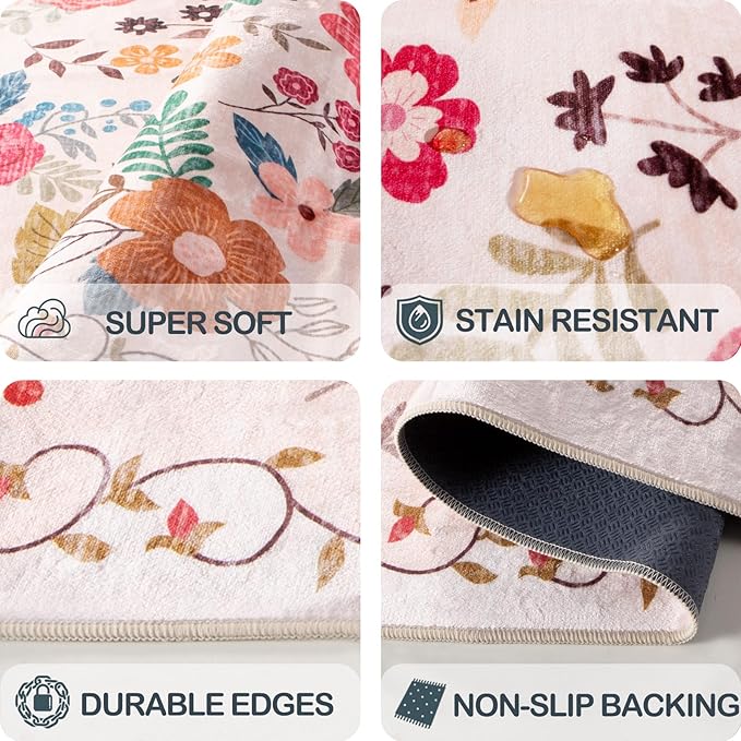 5x7 Area Rugs for Living Room Clearance Washable Boho Area Rug, Vintage Floral - Image 6