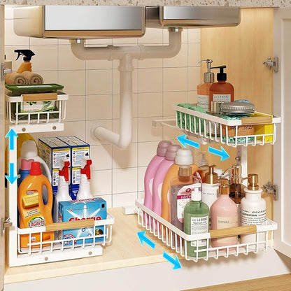 REALINN Under Sink Organizer, Height Adjustable 2 Tier Pull Out Cabinet Storage by REALINN