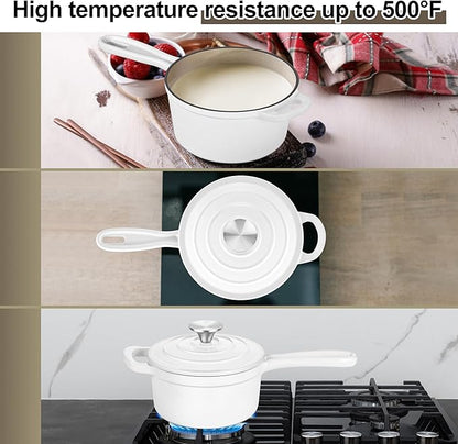 2 Quart Saucepan with Lid, Leonyo Enameled Cast Iron Sauce Pan, Heavy Duty - Image 4