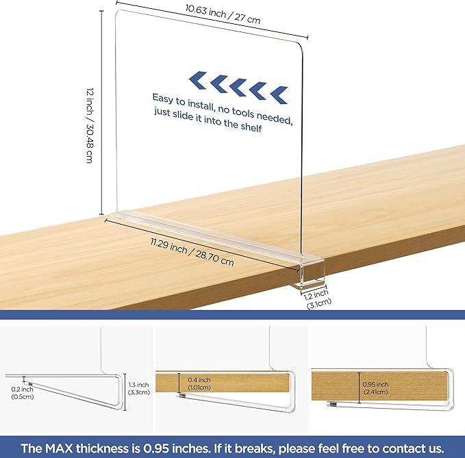 6 Pack 12 Inches Clear Shelf Dividers - Image 2
