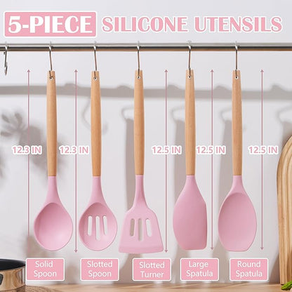 E-far Silicone Cooking Utensils Set, 5-Piece Kitchen Utensils Set - Image 2