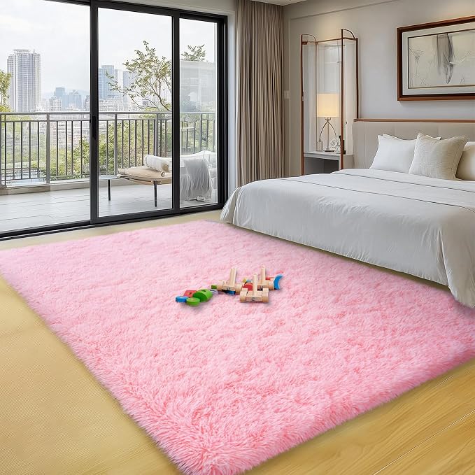 qulint Pink Area Rugs for Bedroom, 4x6 Fluffy Soft Kids Rugs for Girls Shag - Image 7