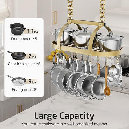 KES Gold 34 Inch Hanging Pot Rack, 100 LBS Capacity Heavy Duty Oval Pot and Pan - Image 2