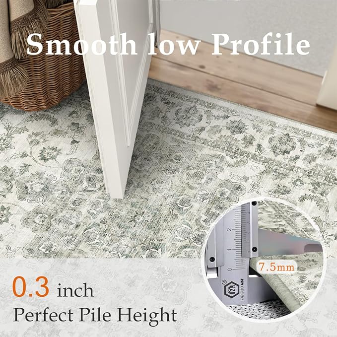 10x12 Neutral Area Rug Green Vintage Living Room Bedroom Washable Carpet - Image 8