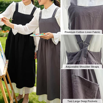 Uaussi Cotton Linen Apron Cross Back Work Apron - Image 2