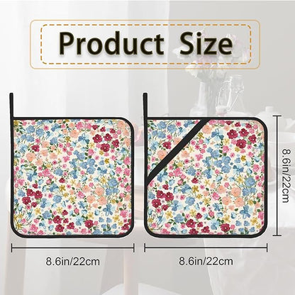 Wild Flowers Floral Meadow Pot Holder Set of 2, Heat Resistant Potholders Oven - Image 2