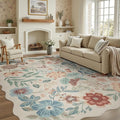 DCX Beige Floral Rug 9x12, Washable Beige Rug by DCXWashableRug