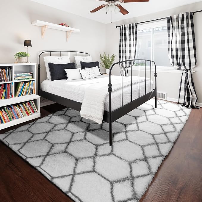 ONASAR 6x9 Area Rugs for Living Room Bedroom, Large Fluffy White and Grey Throw - Image 6