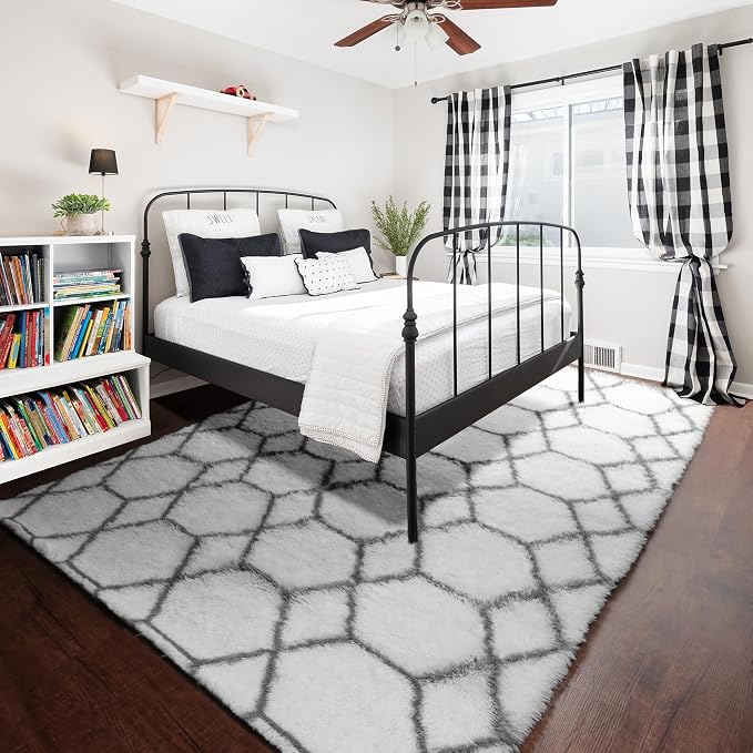 ONASAR Area Rugs for Living Room, 7x10 Fluffy White and Grey Rug for Bedroom - Image 8