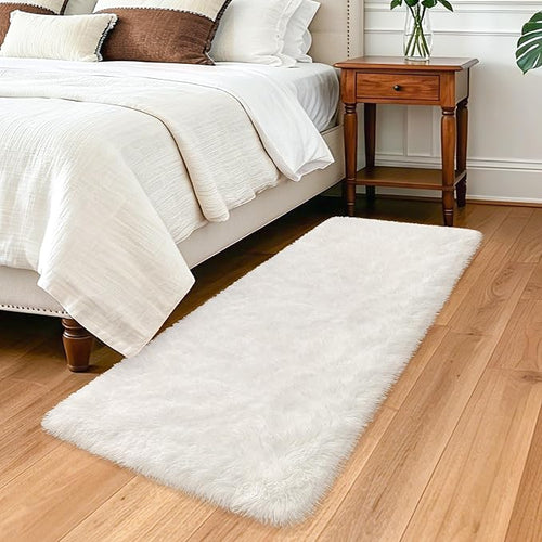 2x5 Feet White Soft Runner Rug for Bedroom Bedside, Fluffy Washable Runner by TENNOLA