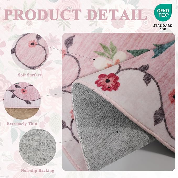 DUKINO 2x5 Runner Rug for Hallway, Washable Kitchen Floral Runner Rug - Image 5