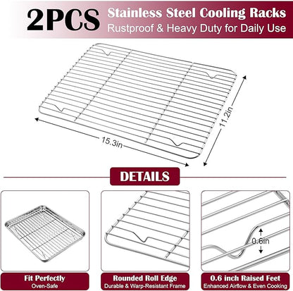 E-far Baking Sheet with Wire Rack, Stainless Steel Cookie Sheets Pan & Cooling - Image 3