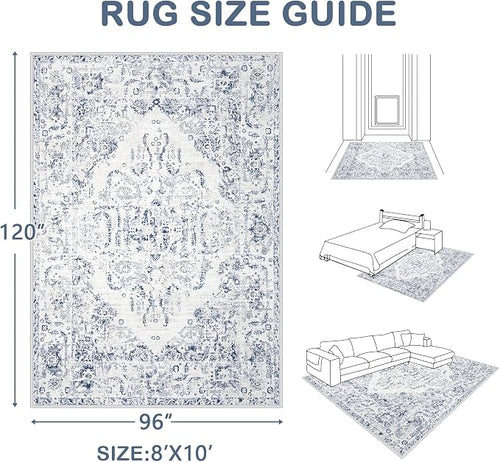 8x10 Area Rugs for Living Room: Washable Rug Vintage Large Rugs Soft Non Slip - Image 2