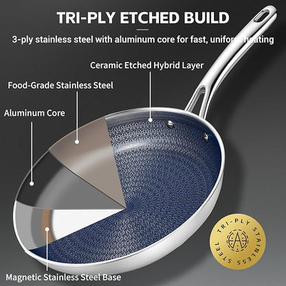 Ammeloo Hybrid Tri-Ply Stainless Steel Frying Pan Set, Non Stick Frying Pans - Image 4