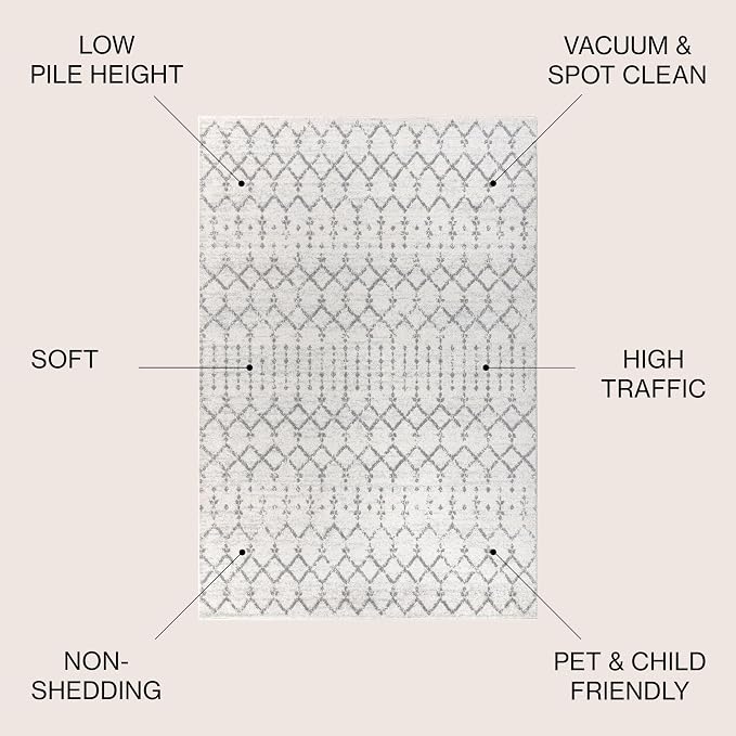 JONATHAN Y Boho Vintage Diamond Cream/Gray Round Area Rug 7 ft, Moroccan Hype - Image 2