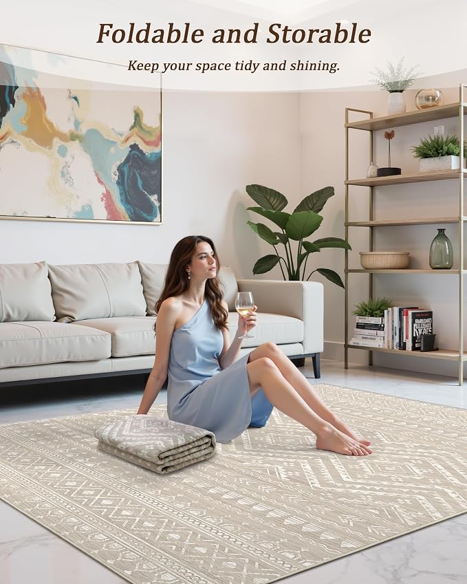Miukiki 5x7 Area Rug for Living Room Moroccan Washable Rugs Non Slip Indoor - Image 5
