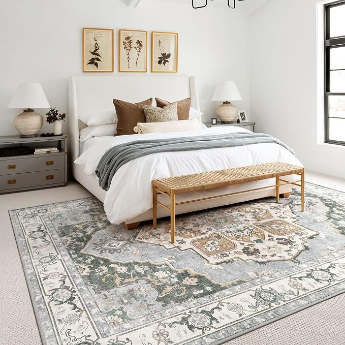 8x10 Washable Area Rug: Vintage Neutral Soft Non Slip Thin Large Floor Carpet - Image 4