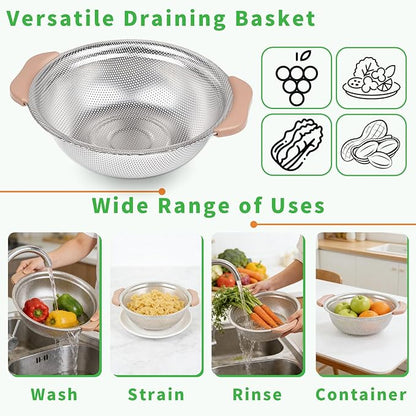 Colander Set with Plastic Handles, Stainless Steel Micro-Perforated Colanders - Image 5