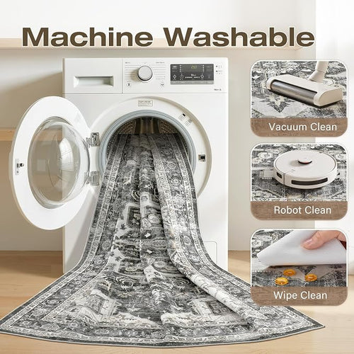 9x12 Area Rugs for Living Room, Washable Non Slip Vintage Distressed Stain - Image 2