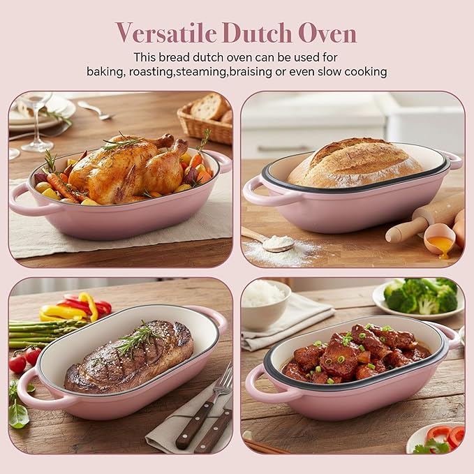 2 QT Oval Dutch Oven for Bread Baking, Enamelled Cast Iron Bread Oven for - Image 7