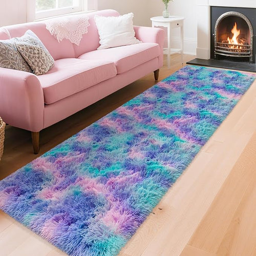 2x8 Ft Purple Rainbow Rug for Girls Bedroom Bedside Runner, Soft Fluffy Rugs by TENNOLA