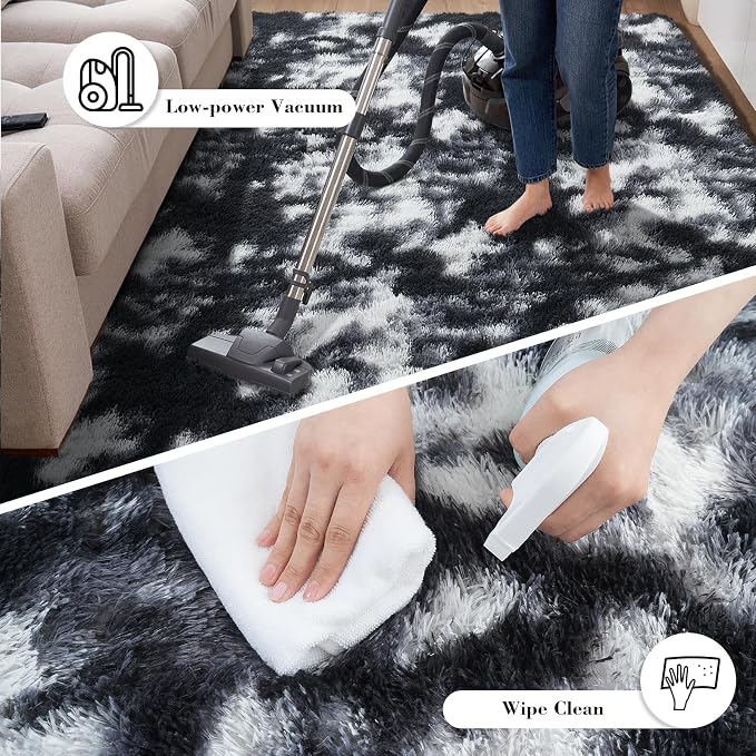 yongyangjuxin Fluffy Rug Shag Area Rug, Mottling Black 9x12 Area Rugs - Image 7