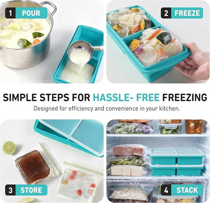 Silicone Freezer Tray with Lid Soup Freezer Container Molds with Steel - Image 6