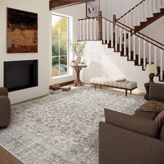 Machine Washable Rugs for Living Room: 6x9 Area Rugs for Bedroom Vintage Stain - Image 2