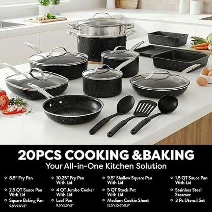 GRANITESTONE 20 Pc Complete Pots and Pans Set Non Stick Cookware Set - Image 2