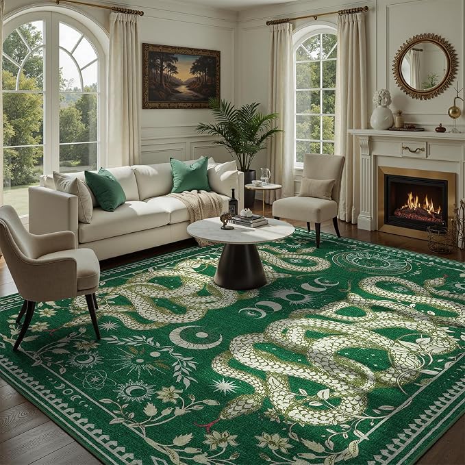 DCX Washable 9x12 Snake Rug, Soft Low Pile Carpet, Kid & Pet Friendly by DCXWashableRug