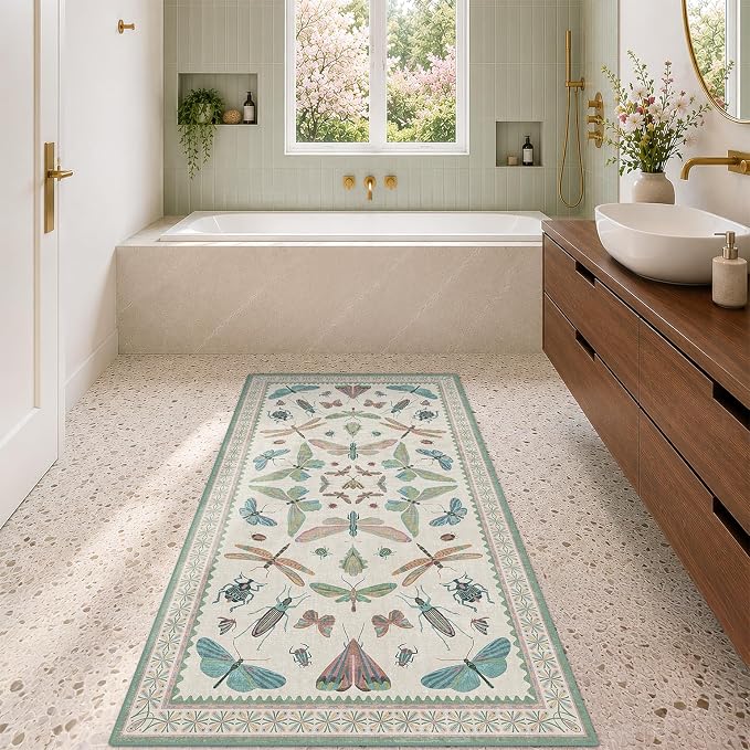 Washable 3x6 Area Rug for Kitchen, Sage Green Vintage Floral Rug for Laundry - Image 3